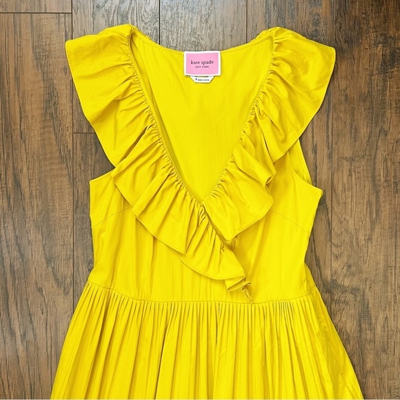 Kate Spade • Poplin Ruffle Tiered Dress mustard yellow gold cotton maxi midi - Picture 4 of 14